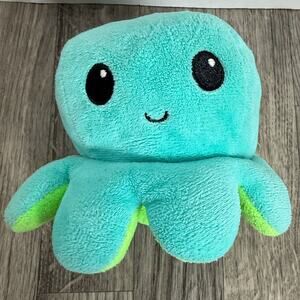 TeeTurtle Reversible Octopus Plush Toy Green Blue Mood Flip Happy Sad Face